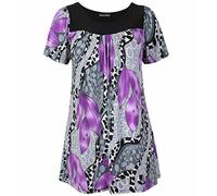 ZAFS Womens Tops Floral Print Scoop Neck Smock Tunic Tops For Women UK Plus Size Tops Short Sleeves Formal Casual Ladies Blouses Going Out Tops For Women UK Blk & Prple Flr 26-28