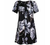 ZAFS Womens Tops Floral Print Scoop Neck Smock Tunic Tops For Women UK Plus Size Tops Short Sleeves Formal Casual Ladies Blouses Going Out Tops For Women UK Big Grey Flr 26-28
