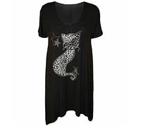 ZAFS Womens Tops Leopard Print Cat Sequin Sparkly Sequin Short Sleeve Hanky Hem Tops Scoop Neck Tunic Tops For Women UK Plus Size Evening Tops Womens Blouse Black 26-28