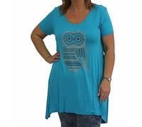 ZAFS Womens tops Owl Diamante Studded Short Sleeve Uneven Hanky Hem Plus Size Tops For Women UK Sparkly Evening Tops Ladies Blouses Oversized T Shirts For Women Turquoise 20