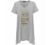 ZAFS Womens tops Owl Diamante Studded Short Sleeve Uneven Hanky Hem Plus Size Tops For Women UK Sparkly Evening Tops Ladies Blouses Oversized T Shirts For Women Grey 30-32