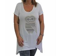 ZAFS Womens tops Owl Diamante Studded Short Sleeve Uneven Hanky Hem Plus Size Tops For Women UK Sparkly Evening Tops Ladies Blouses Oversized T Shirts For Women White 26-28