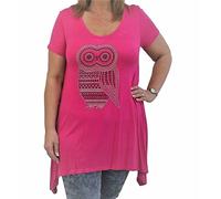 ZAFS Womens tops Owl Diamante Studded Short Sleeve Uneven Hanky Hem Plus Size Tops For Women UK Sparkly Evening Tops Ladies Blouses Oversized T Shirts For Women Cerise 26-28