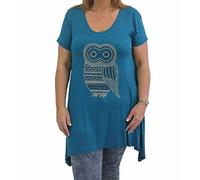 ZAFS Womens tops Owl Diamante Studded Short Sleeve Uneven Hanky Hem Plus Size Tops For Women UK Sparkly Evening Tops Ladies Blouses Oversized T Shirts For Women Teal 20