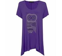 ZAFS Womens tops Owl Diamante Studded Short Sleeve Uneven Hanky Hem Plus Size Tops For Women UK Sparkly Evening Tops Ladies Blouses Oversized T Shirts For Women Purple 30-32