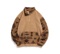 ZAFUL Mens 1/4 Zipper Fleece Sherpa Pullover Sweatshirt Ethnic Aztec Printed Kangaroo Pocket Fall Winter Unisex Hoodie Tops, B-khaki, M