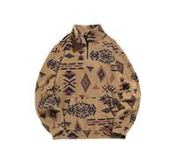 ZAFUL Mens 1/4 Zipper Fleece Sherpa Pullover Sweatshirt Ethnic Aztec Printed Kangaroo Pocket Fall Winter Unisex Hoodie Tops, Khaki, X-Large