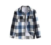ZAFUL Men's Plaids Shirt Long Sleeve Button Down Lightweight Flannel Jacket Wool Blend Shacket Casual Shirts with Pockets, Plaid-deep Blue, Medium