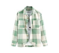 ZAFUL Men's Plaids Shirt Long Sleeve Button Down Lightweight Flannel Jacket Wool Blend Shacket Casual Shirts with Pockets, Plaid-light Green, Large
