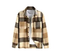 ZAFUL Men's Plaids Shirt Long Sleeve Button Down Lightweight Flannel Jacket Wool Blend Shacket Casual Shirts with Pockets, Plaid-coffee, Large