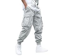 ZAFUL Men's Streetwear Cargo Pants with Flap Pockets & Drawstring Elastic Waist - Casual & Techwear Joggers, A-Light Gray, Large