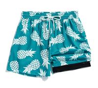ZAFUL Men's Swim Trunks Quick Dry Beach Shorts with Pockets Mesh Lining Swim Shorts Elastic Waistband Green Pineapple M