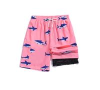 ZAFUL Mens Swim Trunks Quick Dry Swim Shorts Pocket Mesh Lining 2 in 1 Board Short Bathing Suit Elastic Waistband Swimwear, 1-pink-blue Shark, XXL