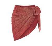 ZAFUL Metallic Shiny Short Sarong Coverups for Women Semi Sheer Bathing Suit Wrap Swimsuit Skirt Beach Bikini Cover Up, 1-rust Orange, One Size