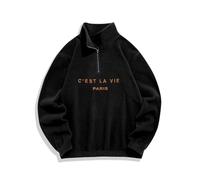 ZAFUL Quarter Zip Polar Fleece Sweatshirt Men's Vintage Stand-Up Collar Colour Block / Graphic / Letter Embroidered Long Sleeve for Autumn Winter, 3-black, S