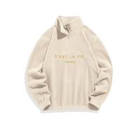 ZAFUL Quarter Zip Polar Fleece Sweatshirt Men's Vintage Stand-Up Collar Colour Block / Graphic / Letter Embroidered Long Sleeve for Autumn Winter, 3 light coffee, L