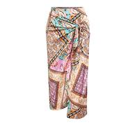 ZAFUL Women's Boho Skirt Asymmetrical Skirts Tied Floral Paisley Printed High Waist Ruched Skirts for Women, Aa-multi-1, Large