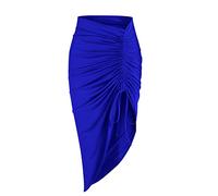ZAFUL Women's Boho Skirt Asymmetrical Skirts Tied Floral Paisley Printed High Waist Ruched Skirts for Women, Ba-royal Blue, Medium
