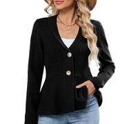 ZAFUL Womens Peplum Cardigan Fall Button Down Knit Long Sleeve Open Front Textured Crochet Shawl Lapel Sweater Trendy 2025, Black, L