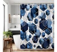 ZAFYYGH 3D Hexagon Geometric Shower Curtain, 72x72 Inch Navy Blue Gold Block Abstract Fabric, Luxury Modern Bathroom Decor
