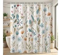 ZAFYYGH Artistic Hand-Drawn Botanical Shower Curtain, Vibrant Boho Floral Fabric Bath Drapery, 180x180cm Waterproof Modern Bathroom Decor, Teal Blue & Burnt Orange