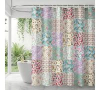 ZAFYYGH Cozy Cottage Floral Patchwork Shower Curtain, Rustic Shabby Chic Rose Pattern Bath Curtain, 180x180cm Thick Waterproof Fabric with 12 Hooks