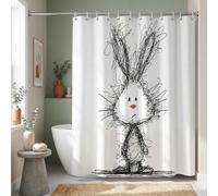 ZAFYYGH Grumpy Bunny Sketch Art Shower Curtain, 72x72 Inch Scribble Line Drawing Animal Fabric, Funny and Unconventional Bathroom Decor