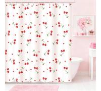 ZAFYYGH Retro Cherry and Hearts Shower Curtain - Cute Red Fruit Pattern Bathroom Decor - Sweet Vintage Food Print Fabric Curtain for Girls' Room, 72x72 Inch