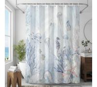 ZAFYYGH Underwater Sea World Shower Curtain, Marine Life Turtle & Jellyfish Fabric Bath Set, 180x180cm Heavy Duty Waterproof Bathroom Drapery, Vibrant Nautical Teal & Violet