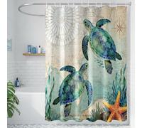 ZAFYYGH Vintage Nautical Sea Turtle Shower Curtain, Old World Map Art Bath Curtain, 180x180cm Waterproof Fabric Bathroom Decor with 12 Hooks, Teal and Gold