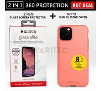 Zagg Glass Screen Protector + Tech21 Gel Case Back Cover for Apple iPhone 11 Pro