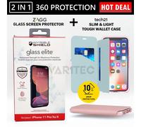 Zagg Glass Screen Protector + Tech21 Wallet Flip Case Cover for iPhone X XS 10