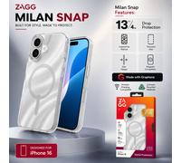 ZAGG (iPhone 16) Milan Snap Case, Shockproof, MagSafe, White Glitter Swirl Cover