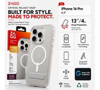 ZAGG Crystal Palace Snap KS Graphene-Reinforced Case with Built-In Kickstand for iPhone 16 Pro [6.3-Inch], MagSafe Compatible, Anti-Yellowing, Shockproof Phone Back Cover (Transparent)