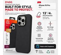 ZAGG Manhattan Snap Graphene-Reinforced Case for iPhone 16 Pro [6.3-Inch], MagSafe Compatible, Slim Soft Design, Secure Grip, Shockproof Phone Back Cover (Black)