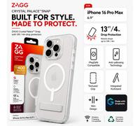 ZAGG Crystal Palace Snap KS Graphene-Reinforced Case with Built-In Kickstand for iPhone 16 Pro Max [6.9-Inch], MagSafe Compatible, Anti-Yellowing, Shockproof Phone Back Cover (Transparent)