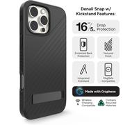 ZAGG Denali Snap KS Graphene Reinforced Case for iPhone 16 Pro Max [6.9 Inch] with Built-in Kickstand, MagSafe Compatible, Dual Layer Design, Shockproof, Back Cover (Black)