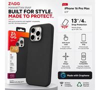 ZAGG Manhattan Snap Graphene-Reinforced Case for iPhone 16 Pro Max [6.9-Inch], MagSafe Compatible, Slim Soft Design, Secure Grip, Shockproof Phone Back Cover (Black)
