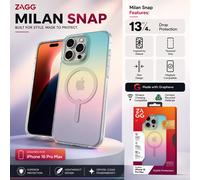 ZAGG Milan Snap Graphene-Reinforced Case for iPhone 16 Pro Max [6.9-Inch], MagSafe Compatible, Anti-Yellowing, Slim Design, Secure Grip, Fashion-Forward, Shockproof Phone Back Cover (Iridescent)