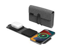 ZAGG mophie Snap+ 3-in-1 Wireless Charger with Europe Adapter, Qi-Enabled Devices, Fast Charging, Travel Friendly, Foldable, 5-15W of Power, Black
