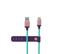 ZAGG mophie USB-A to USB-C Fast Charging and Data Transfer Braided Cable, Enduraflex Silicone, Long-Lasting, Heavy-Duty, Integrated Cable Strap, 15W, 1m, Teal/Purple/Pink