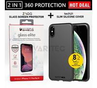 Zagg X/XS Glass Screen Saver + Tech21 Gel Case Back Cover for Apple iPhone X XS