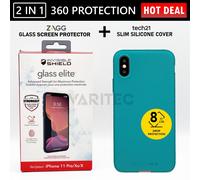 Zagg X/XS Glass Screen Saver + Tech21 Gel Case Back Cover for Apple iPhone X XS