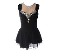 Zagitova Figure Skating Dress for Girls Graceful Patchwork Open Back Women Competition Dance Outfits with Rhinestone(Black,L)