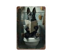 ZAHAABWS Black Belgian Shepherd Dog on The ToiletWall Decor Art Metal Tin Poster Modern Bar Decorations30x20cm