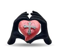 ZAHANAARA Cross Pink Heart Urn in Black Hand | Aluminum Keepsake Memorial Urn for Ashes | Small Decorative Cremation for Human Ashes | Unique Heart Shaped with Cross for Funeral Tribute