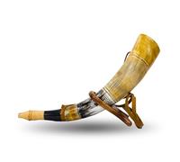 Viking War Horn - 16" Genuine Ox-Horn Battle Trumpet - Premium Hand Engraved Blow Horn Viking Norse Cattle Ancient Horn Bugle -Bugle Hunting Tool BATTLE HORN | BLOWING HORN | VIKING HORN With stand