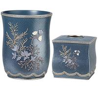 Zahari Home 2pc Capri Bathroom Decor Set Waste Basket for Bathroom & Tissue Cover Modern Classic Decor Stylish Unique Design Beautiful Royal Blue Bathroom Accessories Set