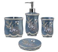 Zahari Home 4pc Capri Bathroom Accessories Sets Modern Classic Soap Dispenser, Tumbler, Tooth Brush Holder and Soap Dish Holder Unique Design Royal Blue Bathroom Set