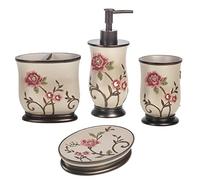 Zahari Home 4pc Larrisa Floral Bathroom Accessories Sets Modern Classic Flower Soap Dispenser, Tumbler, Tooth Brush Holder and Soap Dish Holder Luxury Decor Unique Design Stylish Bathroom Sets
